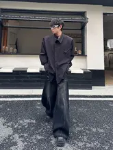 デザイン性の高いワイドレッグデニムパンツ【中高腰・フィット・ロング丈】