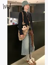 アメリカンレトロ ハイウエスト ゆったりストレートカット 七分丈デニムパンツ【春夏向け・女性用・スタイルアップ】（セットアップ対応）