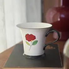 手作り小玫瑰デザインのコーヒーカップ＆ソーサー【陶製・景徳鎮製・ギフト用】