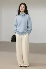 POPCHRIO セットアップ 首元デザインのラウンドネックウールニットトップ【ゆったりシルエット】