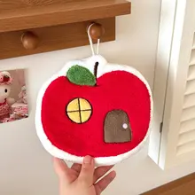 かわいいリンゴデザインのフック付きコーラルフリースハンドタオル
