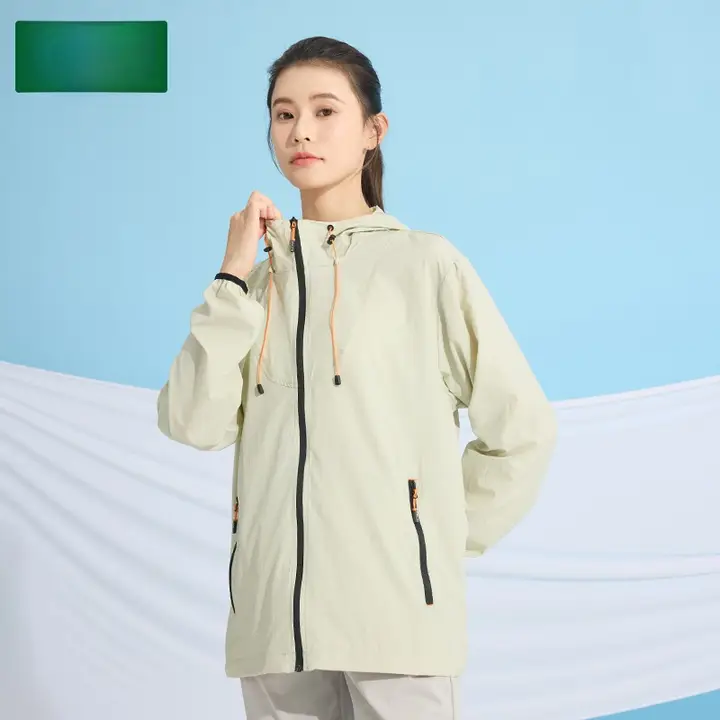 超薄型 UVカット レディース フード付き日焼け対策服【ストレッチアイスシルク・通気性】