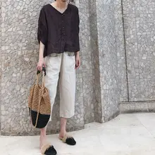 Vネックの大きいサイズ レディース リネン混チェックカーディガン【ゆったりシルエット・春夏用】