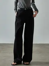 カーキのハイウエストストレートパンツ【女性用・ゆったりとしたシルエット】