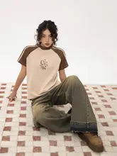 YOUNG STAGE レディース 夏用 カラーブロック ドロップショルダーTシャツ【デザインフィット・短丈】