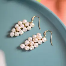 天然真珠使用 グレープデザインのラウンドイヤリング【14Kゴールドコーティング・個性派・女性用】