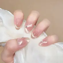 バレエリボンデザインのフレンチスタイルネイルチップ【柔らかな雰囲気・美しい仕上がり】（セットアップ対応）