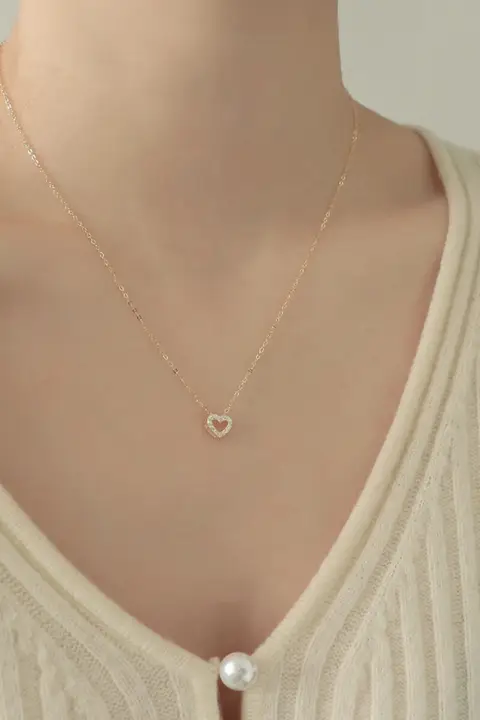 純銀製 ハート型ネックレス【極上の柔らかさ・14Kゴールドプレート・スタイリッシュデザイン】