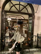 スイス美術館コレクション 緑色長袖ショートトレンチコートとAラインスカートセット【秋用】