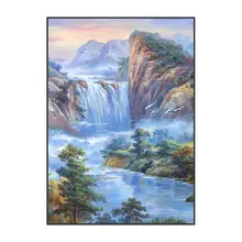 手描きの高山流水風景縦型装飾画【中式デザイン・リビング・ダイニング用】