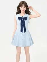 ミニワンピース レディース ノースリーブ 2WAY ブルー きれいめ フェミニン 夏 「KEIKO」