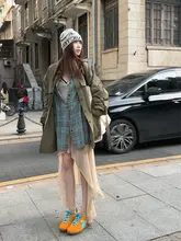 ミントグリーン麻のチェック柄シャツ【長袖・ミディ丈・デザイン】
