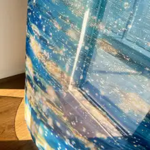 青色の海底模様シフォンカーテン【透光性・DIY用・ドアや窓に最適】（セットアップ対応）