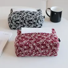 高級感ある和風刺繍コットンリネン製ティッシュボックス【インテリア・卓上収納用】