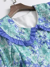 花柄タフタドレス【フリル付き・子供っぽい襟・夏用・パフスリーブ】