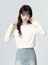 杏色 長袖Tシャツ【木耳辺デザイン・韓国風・普段使いに最適】
