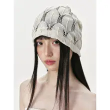 透かし編みニットキャップ【春秋夏用・女性・通気性・薄手】
