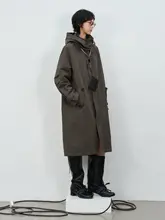 デザイン性のあるロングコート【フレアテール・脱着式フード・ゆったりシルエット】