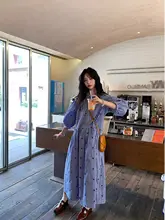 大きいサイズ レディース ワンピース【青いチェック・七分袖・秋用・ゆったりしたシルエット・体型カバー】