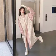 秋の少女スタイル！チェック柄シャツワンピースとニットカーディガンの重ね着（セットアップ対応）