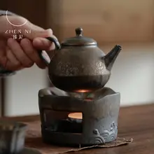 手作りの和風温茶炉【陶器製・ヴィンテージデザイン・蜡燭加熱式・おしゃれな暖茶器】