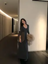 ロング丈の切り替えデザイン 中袖プリーツワンピース【秋冬用・フレンチスタイル・フィットタイプ】（セットアップ対応）