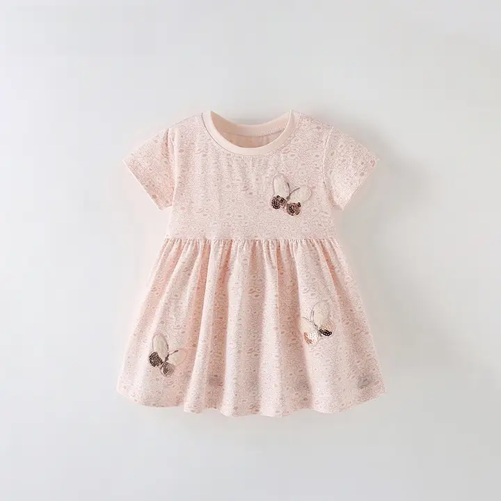 ワンピース キッズ ガールズ 半袖 綿100% クルーネック プリンセス風 おしゃれ 夏