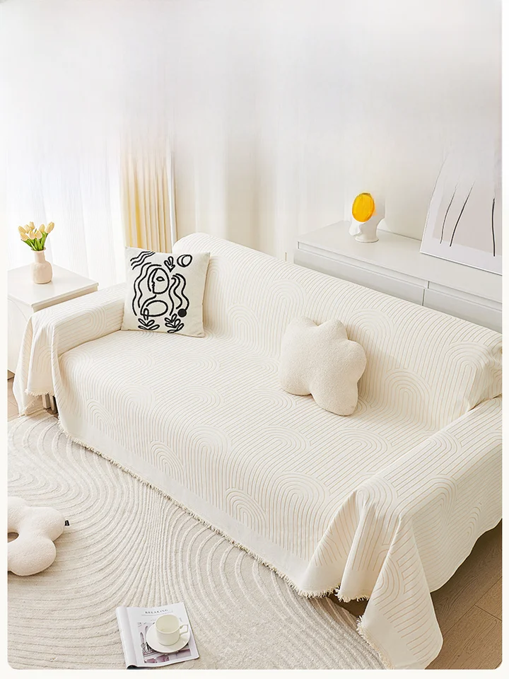 クリーム色の雪ニールソファカバー【全カバー・夏用・防猫爪】