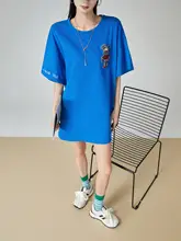 半袖Tシャツ レディース 刺繍 クラインブルー アメカジ ヴィンテージ ルーズ ミディアム丈 体型カバー 夏