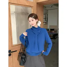 高知デザインのクラインブルー 長袖ニットトップス【極上の柔らかさ・タートルネック】