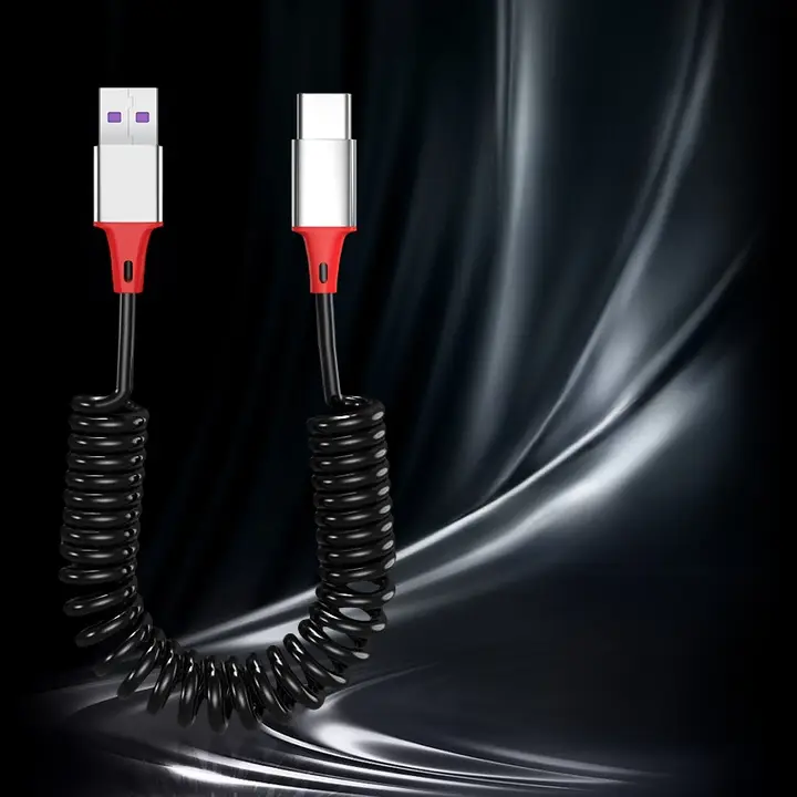 高速充電可能なスプリングデータケーブル【Type-C・スマートフォン用・収納可能】