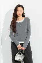 灰色ニットプルオーバー【ラウンドネック・秋冬用・長袖・極上の柔らかさ】（セットアップ対応）