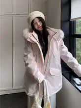 大きいサイズの女性用ピンク色ワークパーカー【白鹅绒・冬用・厚手・カジュアル】