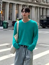 Vネックニット長袖Tシャツ【男性用・ゆったりフィット・防紫外線・通気性抜群】