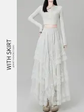 高腰Aラインレースフレアスカート【白色・中長丈・春秋用】