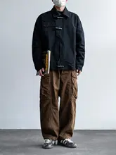 アメリカンスタイルの機能的ワークパンツ【大きなポケット・コットン・春秋用・フィット・束脚デザイン】