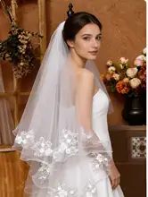 二重レースの白いウェディングベール【高級感・フレンチスタイル・結婚式用・おしゃれな撮影小物】