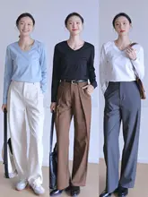 高品質 Vネック シルクコットン 長袖Tシャツ【女性用・春秋・100%コットン・タイトフィット・インナー】