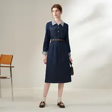 レトロデニムロングスリーブワンピース【フィットデザイン・フレンチスタイル】