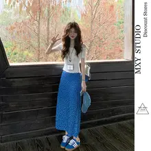 韓国風 花柄ハイウエストスカート【Aライン・ロング・夏用】（セットアップ対応）