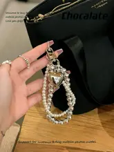 ハートデザインのパール付きシルバー二重チェーンスマホストラップ【防失くし対策・CCDCAMERA対応】