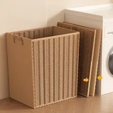 おしゃれなバスルーム用 ラタン風デザインのランドリーバスケット【軽量・高級感あふれる】