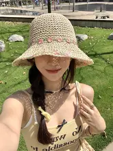 麦わら帽子 女性 海辺 ビーチ 日よけ 帽子 小さな花 編み込み 折りたたみ式 夏用 サンハット
