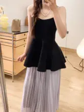 春夏用 優雅な紫色のプリーツスカート【高腰・シフォン素材・中丈】