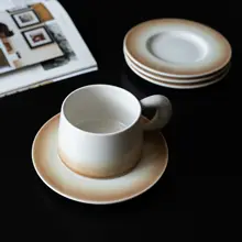 暹羅グラデーションの陶器製コーヒーカップとソーサー【ラテアート対応】（セットアップ対応）