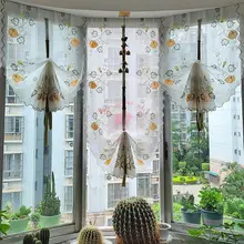 南瓜刺繡ローマスタイルシェードカーテン【粘着タイプ・穴あけ不要・台所用】