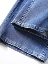 ゆったりとした大きいサイズのハイウエストデニムワイドパンツ【長ズボン・レディース・トレンド】（セットアップ対応）