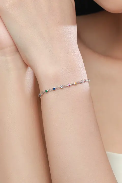 S925純銀製 レインボーブレスレット【女性用・韓国風・カジュアルデザイン・軽やかなおしゃれ】