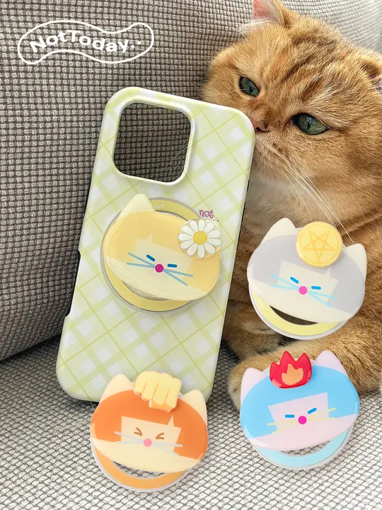 かわいい猫デザインの磁石式スマホスタンド【伸縮可能・カートゥーン風】