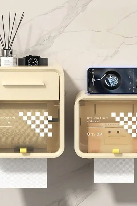 壁掛け防水トイレットペーパーホルダー【穴あけ不要・収納ラック・トイレ用】